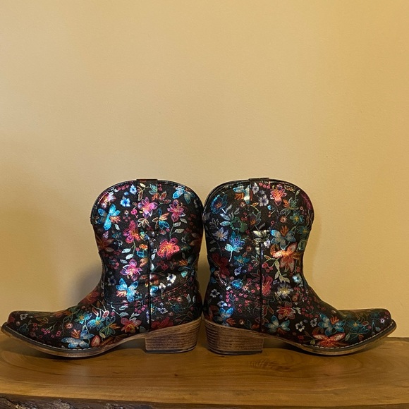 Roper Black Floral Embroidered Ankle Boots - Picture 2 of 6